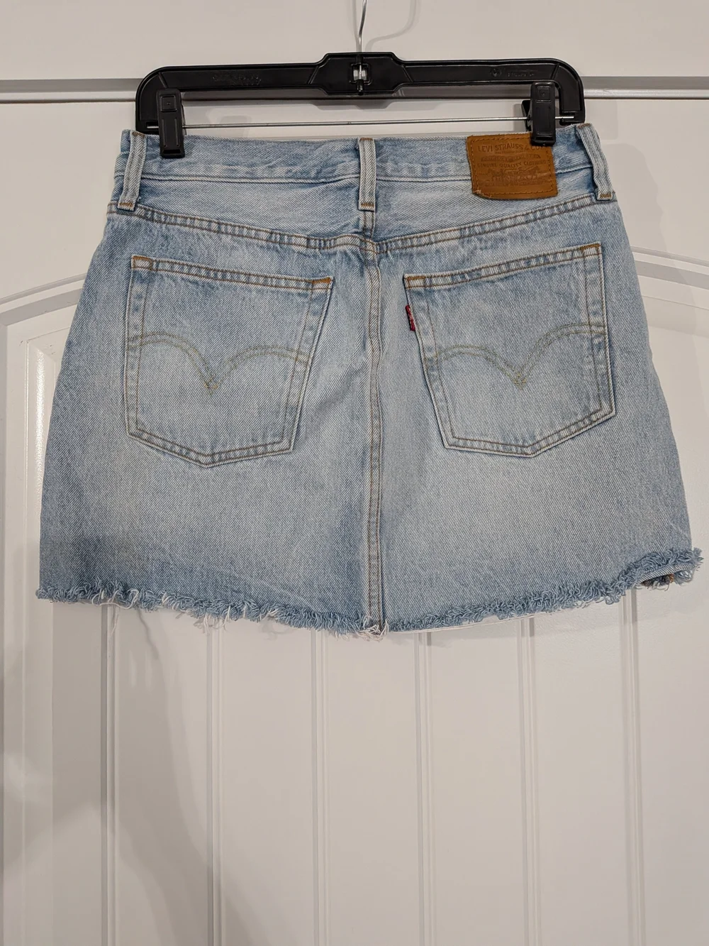 Levi's Big E Deconstructed Raw Hem Light Blue Denim Zip-Front Mini Skirt